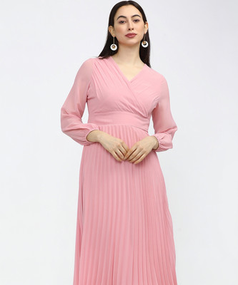 Tokyo Talkies Women A-line Pink Midi/Calf Length Dress