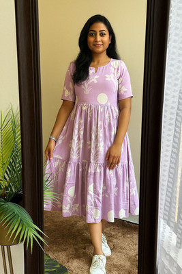 Threadsee Women Gown Purple Below Knee Dress