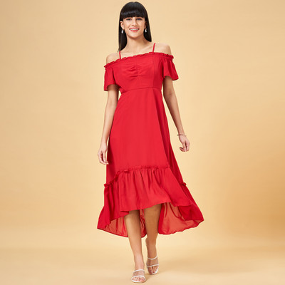 Honey By Pantaloons Women A-line Red Midi/Calf Length Dress