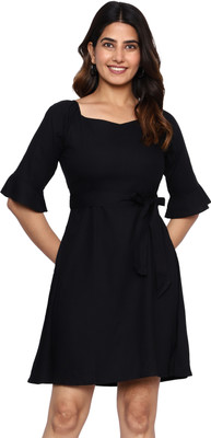 Crazy Sparkles Women Fit and Flare Black Above Knee/Mid Thigh Length Dress
