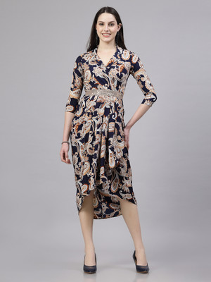 AAYU Women Wrap Multicolor Midi/Calf Length Dress