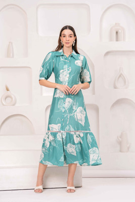 Highlight fashion export Women Shirt Green Midi/Calf Length Dress