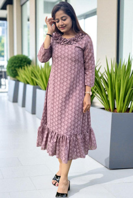 Bhanderi Creation Women A-line Brown Midi/Calf Length Dress
