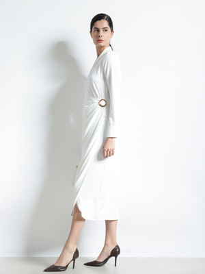 Fable Street Women Shift White Midi/Calf Length Dress