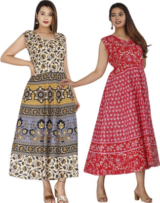 NUWAAL Women A-line Multicolor Maxi/Full Length Dress