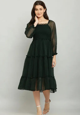 Shavivi Women A-line Black Below Knee Dress