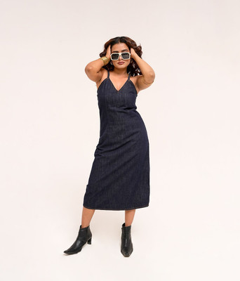 DAYER Women Maxi Blue Below Knee Dress