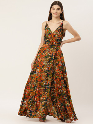 Deewa Women A-line Orange Maxi/Full Length Dress