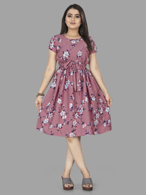 HOUSE OFF COMMON Women A-line Brown Knee Length Dress