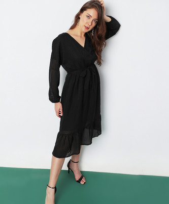VERO MODA Women Layered Black Midi/Calf Length Dress