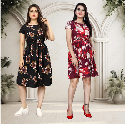 krishiv enterprisr Women A-line Maroon Below Knee Dress