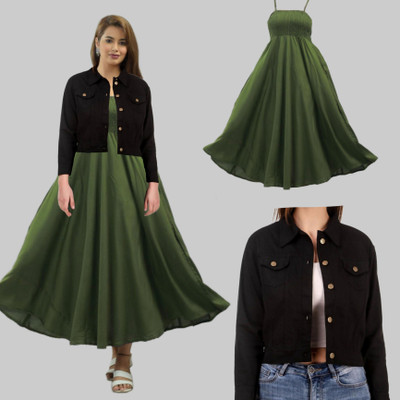BuyUniqueFashion Women Fit and Flare Green Midi/Calf Length Dress