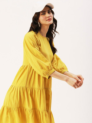 Dressberry Women Fit and Flare Yellow Above Knee/Mid Thigh Length Dress