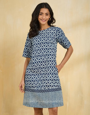 Fabindia Women A-line Dark Blue Knee Length Dress