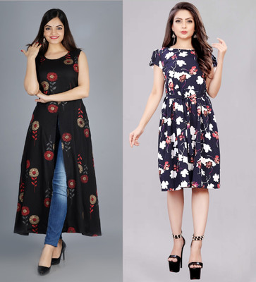tanvi creation Women A-line Blue Midi/Calf Length Dress