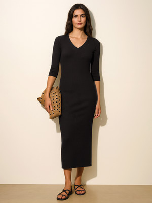 SASSAFRAS Women Bodycon Black Midi/Calf Length Dress