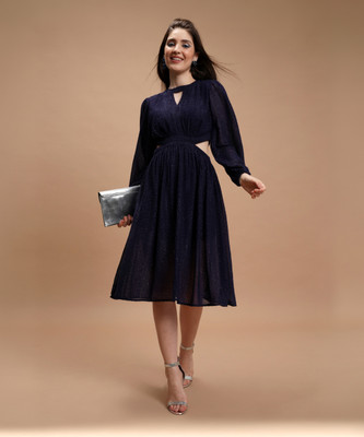 Tokyo Talkies Women A-line Dark Blue Knee Length Dress