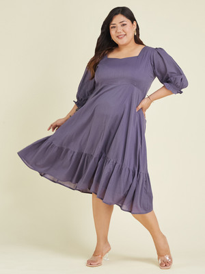 Janasya Women A-line Purple Midi/Calf Length Dress