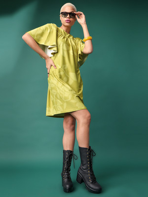 PURVAJA Women A-line Yellow Above Knee/Mid Thigh Length Dress