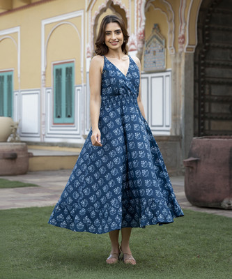 DIVENA Women A-line Blue Midi/Calf Length Dress