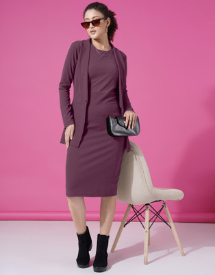 Selvia Women Bodycon Purple Knee Length Dress