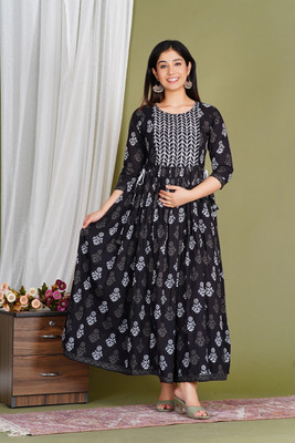 METRONAUT Women Ethnic Dress Black Midi/Calf Length Dress