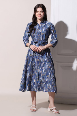 Fashion Dream Women Fit and Flare Multicolor Midi/Calf Length Dress