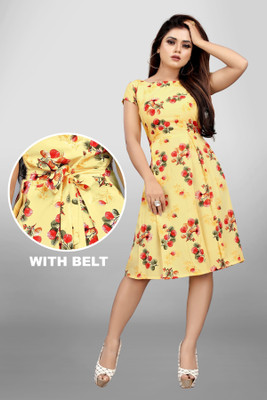 Lnfashionn Women A-line Multicolor Knee Length Dress