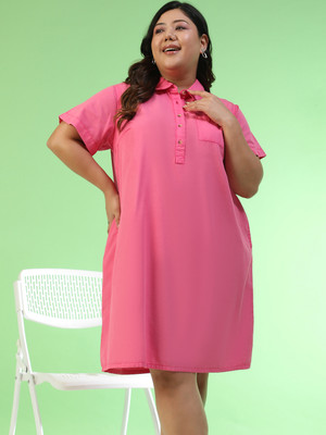 OXOLLOXO Women Fit and Flare Pink Knee Length Dress
