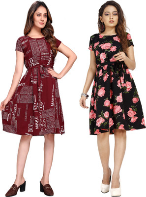 Rinra Women A-line Multicolor Knee Length Dress