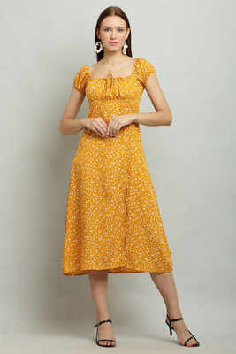 Shyammc Women A-line Yellow Midi/Calf Length Dress