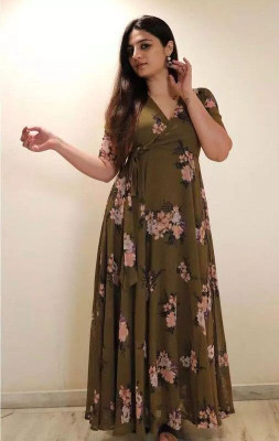Fashion2wear Women A-line Brown Midi/Calf Length Dress