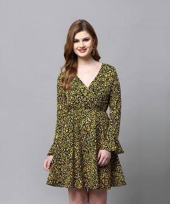 AAYU Women Fit and Flare Yellow Above Knee/Mid Thigh Length Dress