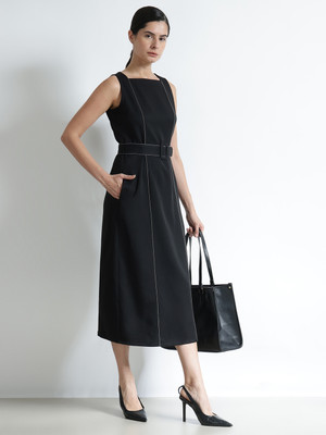 Fable Street Women A-line Black Midi/Calf Length Dress