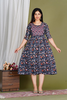 aashub Women A-line Multicolor Ankle Length Dress