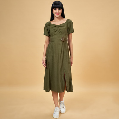 Honey By Pantaloons Women A-line Dark Green Midi/Calf Length Dress