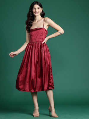 Dressberry Women Fit and Flare Red Midi/Calf Length Dress