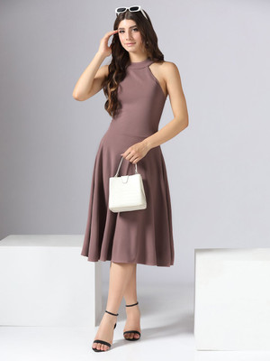 Dressberry Women A-line Brown Below Knee Dress