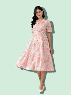 TRENDZEN Women Fit and Flare White Below Knee Dress