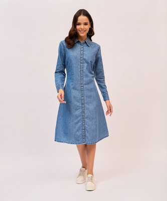 Dressberry Women A-line Blue Midi/Calf Length Dress
