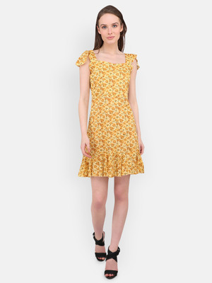 MARC LOUIS Women A-line Yellow Above Knee/Mid Thigh Length Dress