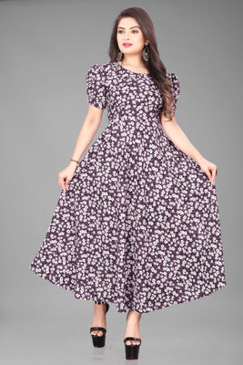 ZAYNFASHION Women Fit and Flare Purple, White, Black Maxi/Full Length Dress