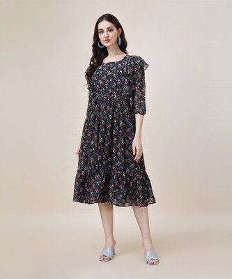 Fashion2wear Women Fit and Flare Green Midi/Calf Length Dress