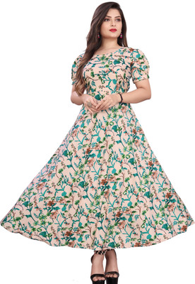 QUEUEE CREATION Women Fit and Flare Multicolor Maxi/Full Length Dress