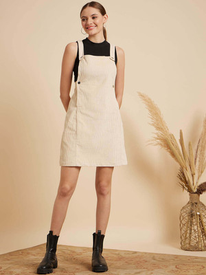 MINT STREET Women Fit and Flare Beige Above Knee/Mid Thigh Length Dress