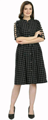 HouseOfCommon Women Fit and Flare Multicolor Knee Length Dress