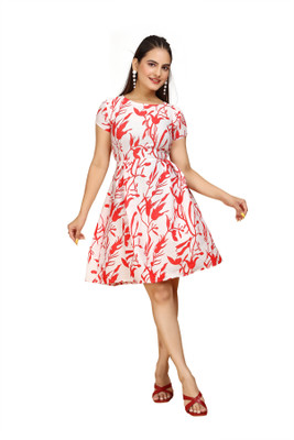 SITARAM FASHIION Women Fit and Flare White Knee Length Dress
