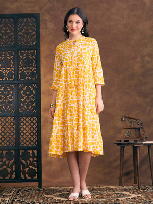 Fashor Women A-line Yellow Midi/Calf Length Dress