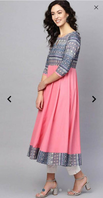 Faxmon Fashion Women Fit and Flare Pink, Grey Midi/Calf Length Dress