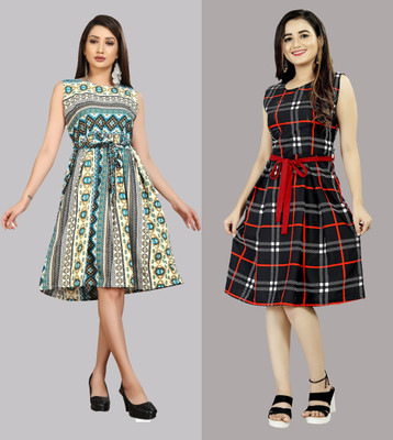 Hiral Creation Women Fit and Flare Maroon Knee Length Dress